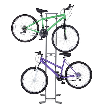 Bike Storage Rack, Freestanding 2 Bike Rack With Adjustable Hooks For Indoor Storage